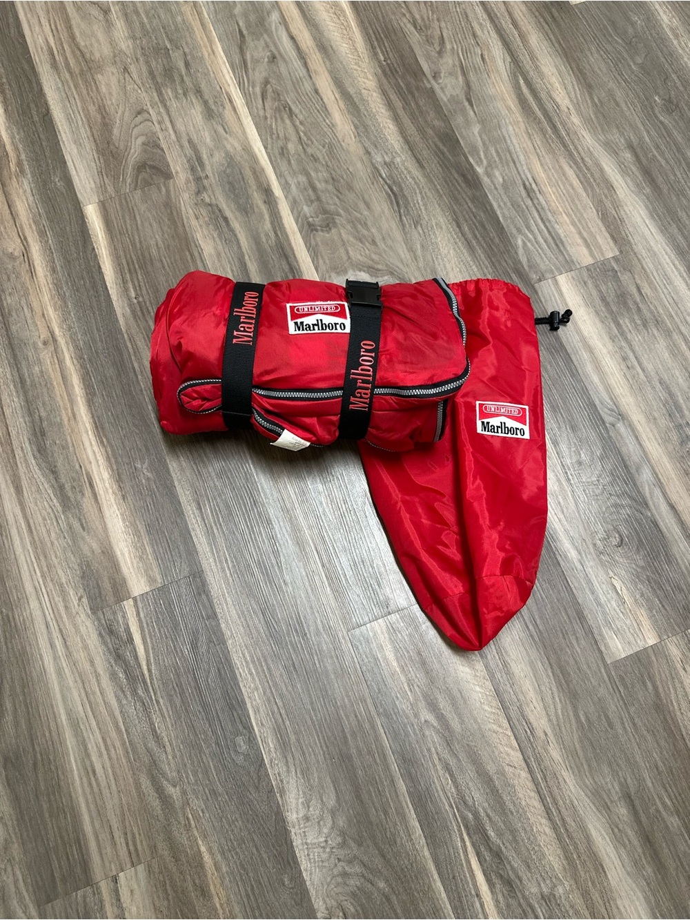 90’s Vintage Marlboro Red Black Buffalo Plaid Sleeping Bag- Dirty